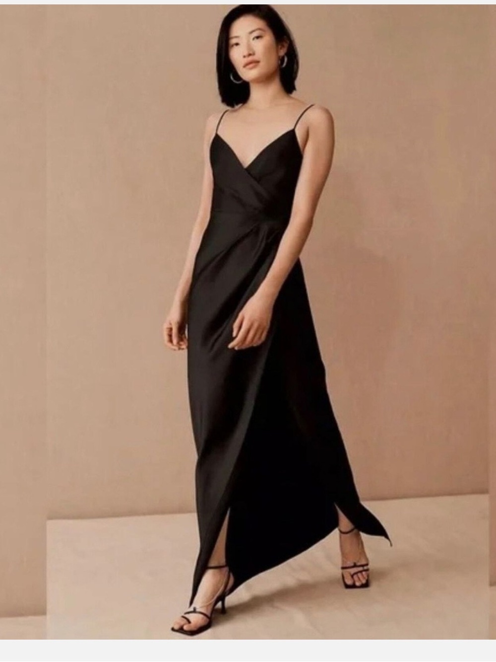 Anthropologie BHLDN Anthropologie Freya Satin Charmeuse Dress Black NEW